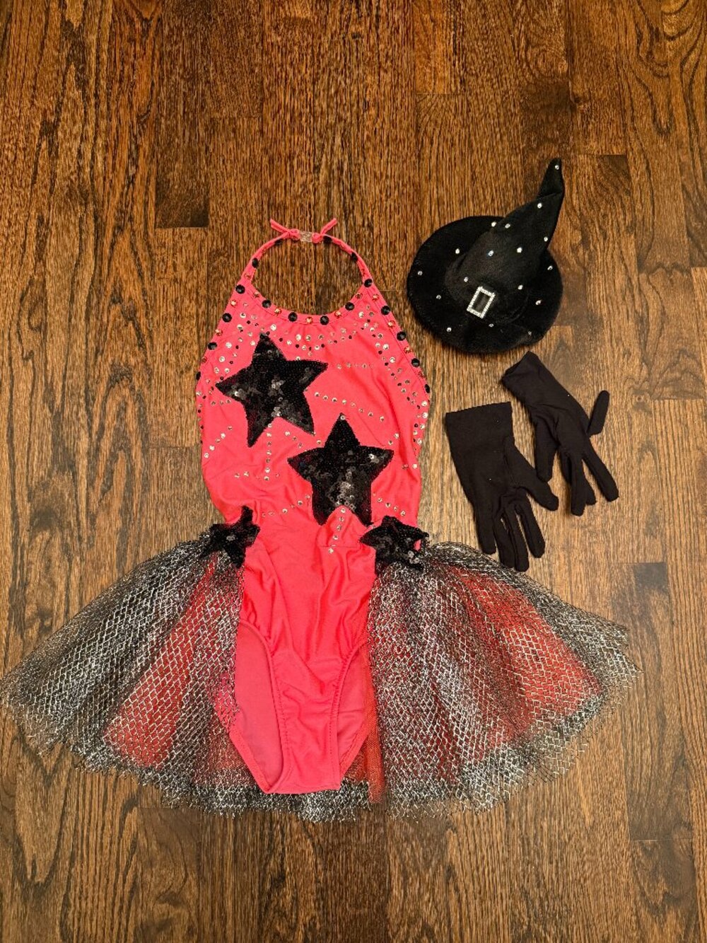 Glamour Costumes Neon Coral Silver Black One Piece Jazz or Tap Costume Child M